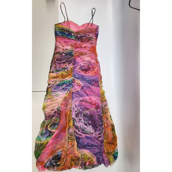 JS Boutique Y2K 2000s Ruched Chiffon-esque Maxi Dress Multicolor Size 4 - Picture 5 of 8